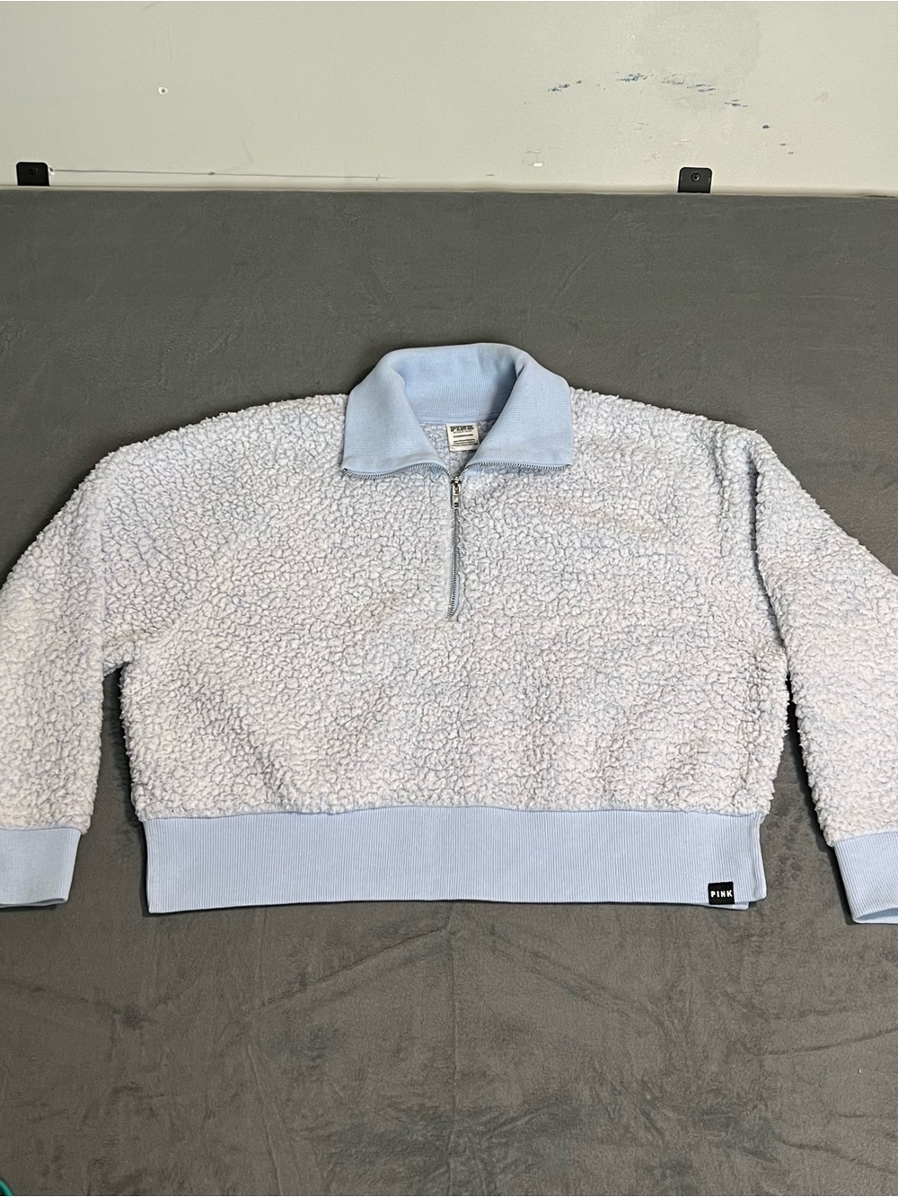PINK Victoria's Secret Light Blue Sherpa Quarter-Zip Pullover #0097
